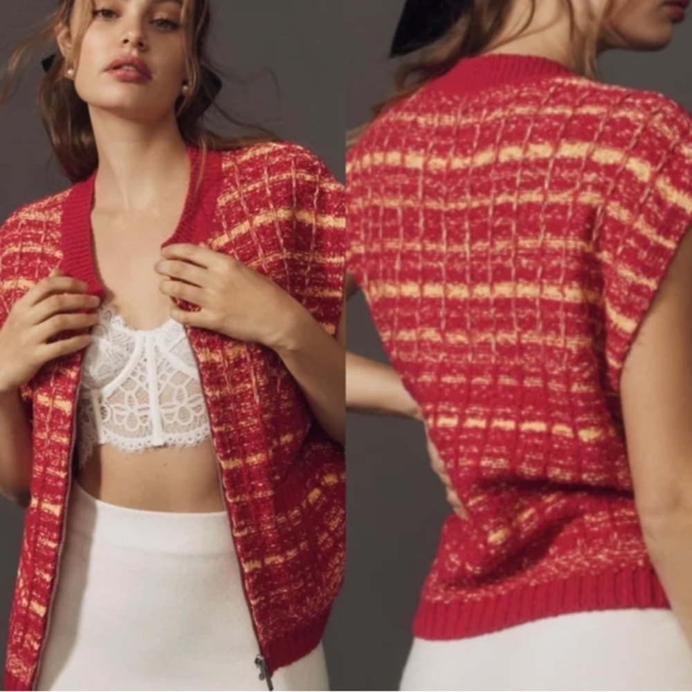 Maeve tweed zip-up sweater vest